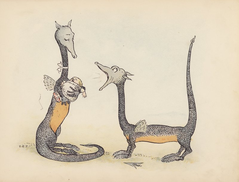 Ilustracja do Little Twin Dragons autorstwa S. Rosamond Praeger (kolorowa litografia) autorstwa Sophia Rosamond Praeger