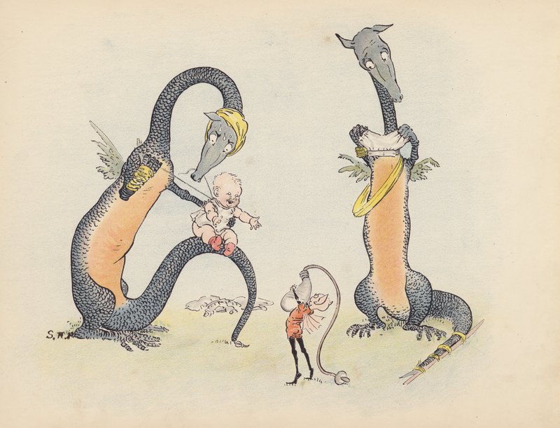 Ilustracja do Little Twin Dragons autorstwa S. Rosamond Praeger (kolorowa litografia) autorstwa Sophia Rosamond Praeger