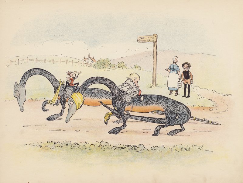 Ilustracja do Little Twin Dragons autorstwa S. Rosamond Praeger (kolorowa litografia) autorstwa Sophia Rosamond Praeger