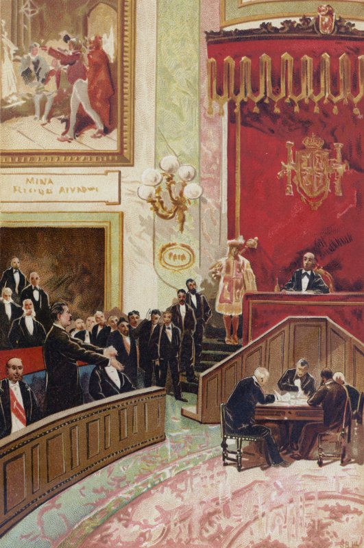 Proklamacja Pierwszej Republiki Hiszpańskiej w Kortezach, Madryt, 11 lutego 1873 r autorstwa Spanish School