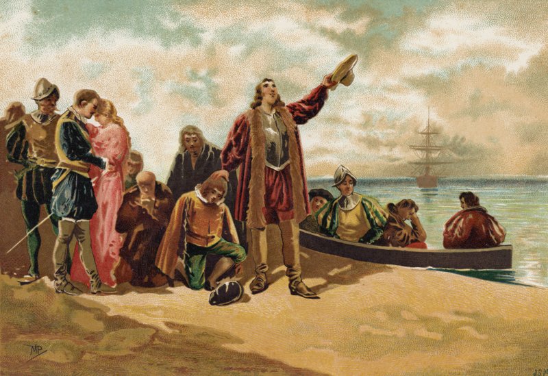 Lądowanie Ojców Pielgrzymów w Nowej Anglii, 1620 autorstwa Spanish School