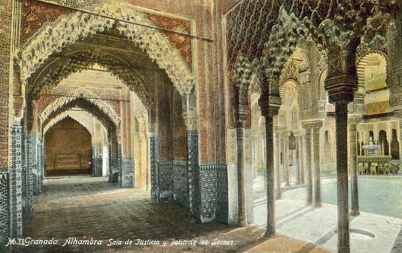 Sala Sprawiedliwości i Dwór Lwów, Alhambra, Granada (zdjęcie kolorowe) autorstwa Spanish Photographer