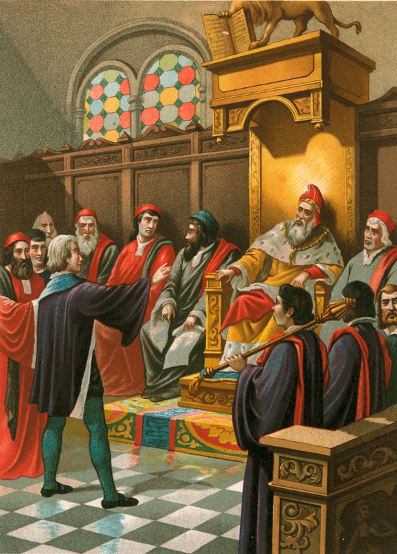 Kolumb przed Senatem w Wenecji autorstwa Spanish School