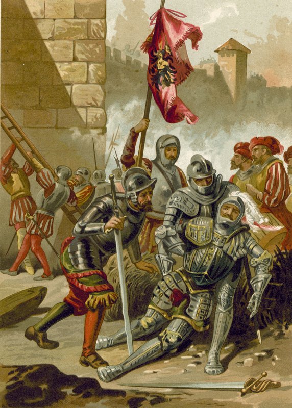 Śmierć Karola III, księcia Burbona, w grabieży Rzymu, 1527 autorstwa Spanish School