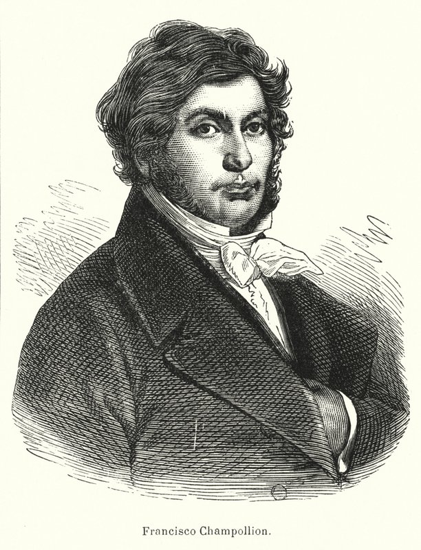Jean-Francois Champollion , francuski uczony, filolog i odczytujący starożytne egipskie hieroglify (lit) autorstwa Spanish School