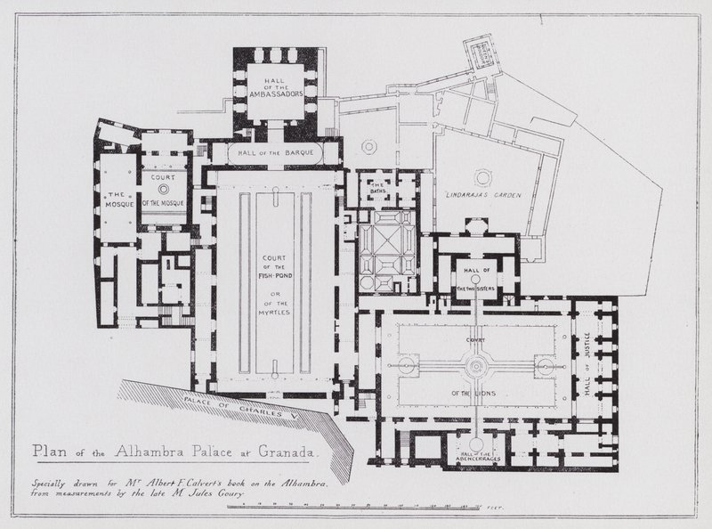 Plan pałacu Alhambra w Granadzie (lito) autorstwa Spanish School