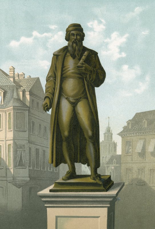 Statua Gutenberga w Moguncji autorstwa Spanish School