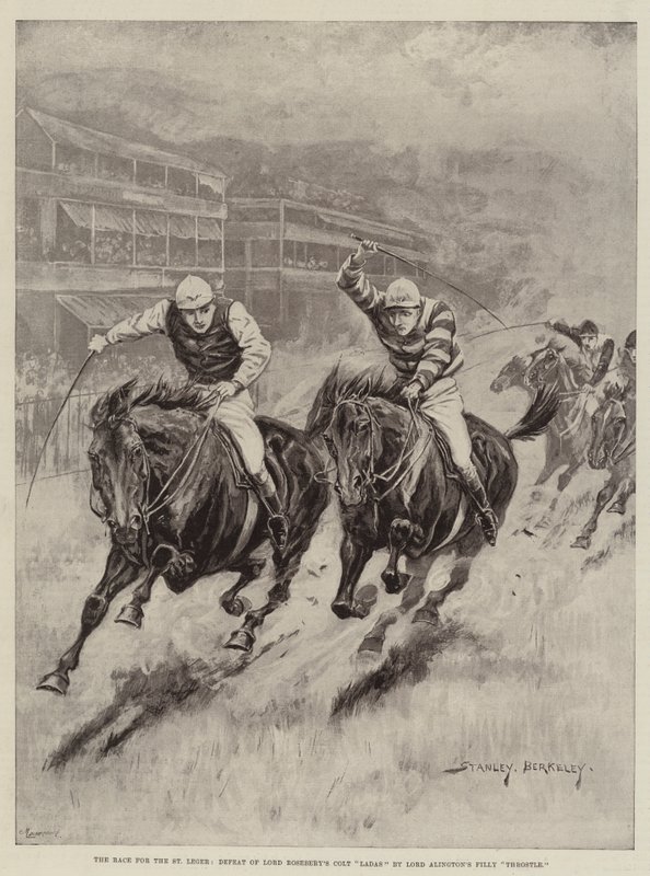 Wyścig o St Leger, Porażka Lorda Roseberys Colt Ladas autorstwa Lorda Alington Filly Throstle autorstwa Stanley Berkeley