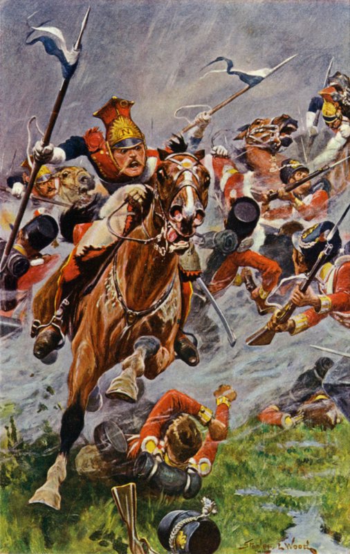 Albuera, szarża polskich ułanów na tyłach Brytyjczyków autorstwa Stanley L. Wood