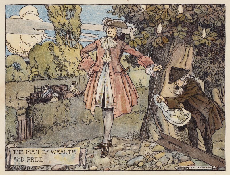 Ilustracja do The Deserted Village autorstwa Olivera Goldsmitha (kolorowa litografia) autorstwa Stephen Reid
