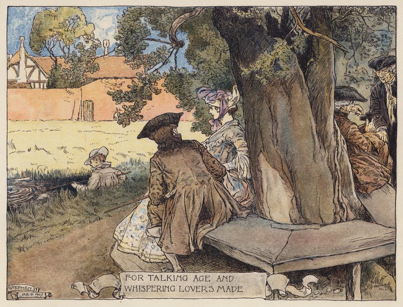 Ilustracja do The Deserted Village autorstwa Olivera Goldsmitha (kolorowa litografia) autorstwa Stephen Reid