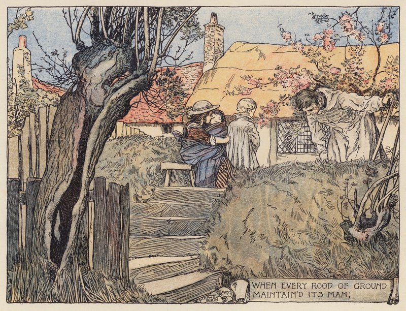 Ilustracja do The Deserted Village autorstwa Olivera Goldsmitha (kolorowa litografia) autorstwa Stephen Reid