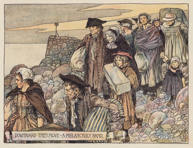 Ilustracja do The Deserted Village autorstwa Olivera Goldsmitha (kolorowa litografia) autorstwa Stephen Reid