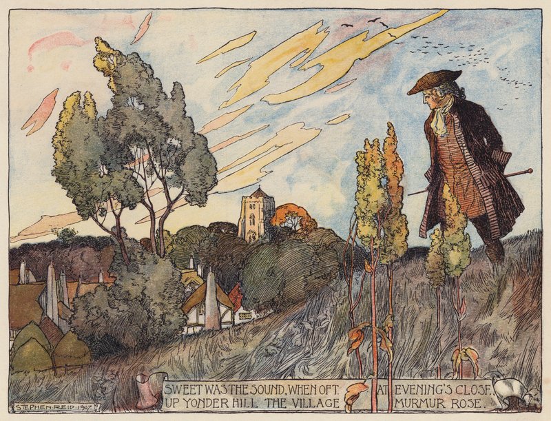 Ilustracja do The Deserted Village autorstwa Olivera Goldsmitha (kolorowa litografia) autorstwa Stephen Reid