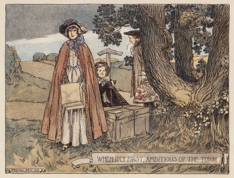 Ilustracja do The Deserted Village autorstwa Olivera Goldsmitha (kolorowa litografia) autorstwa Stephen Reid