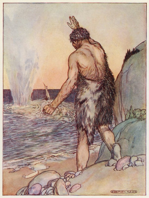 Polifem rzucony, wielka skała (kolorowa litografia) autorstwa Stephen Reid