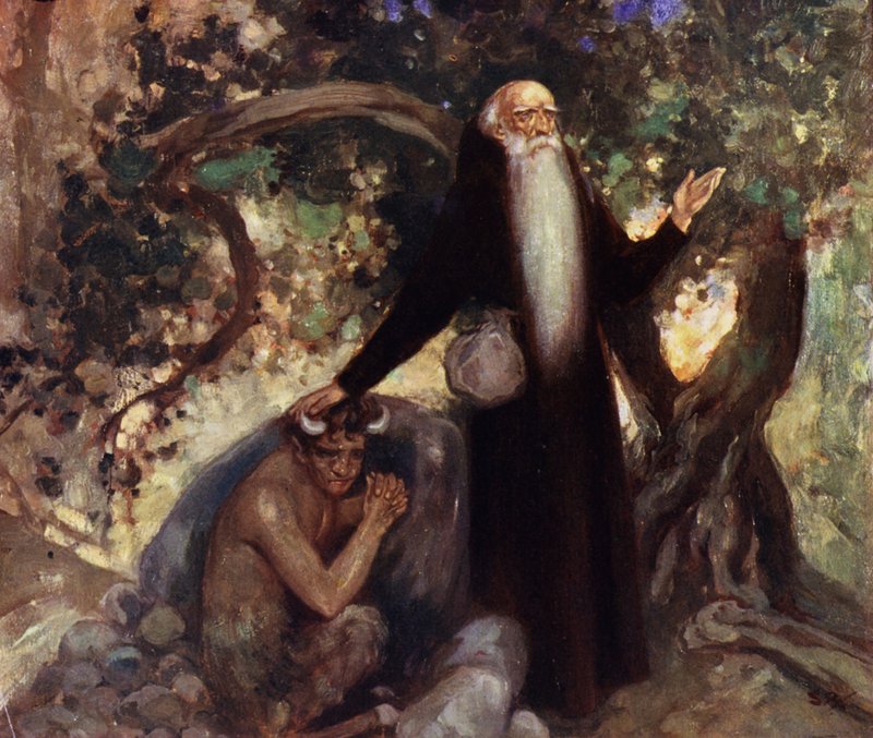 Święty Antoni i Satyr (kolor lito) autorstwa Stephen Reid