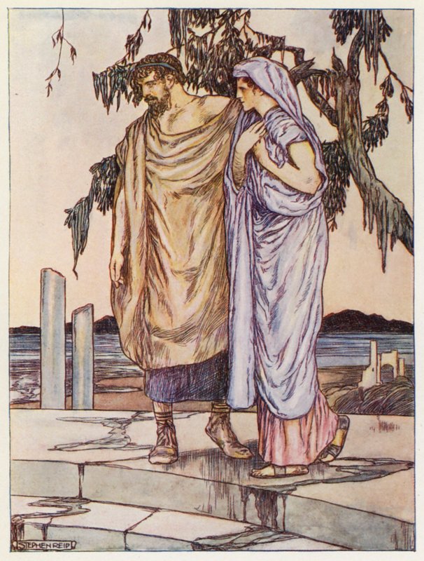 Zeus nakazał ustanie deszczu i cofnięcie się powodzi (kolorowa litografia) autorstwa Stephen Reid