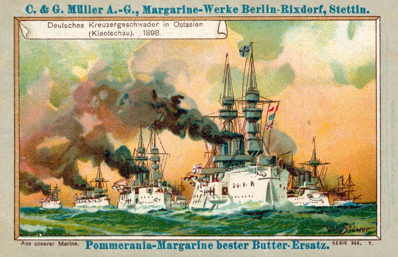 Eskadra niemieckich krążowników na Dalekim Wschodzie (Jiaozhou), 1898 (chromolitho) autorstwa Stoewer Willy