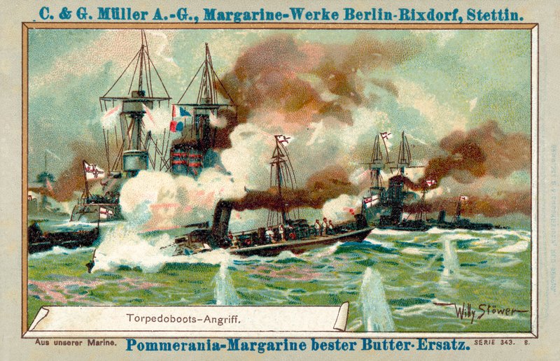 Atak łodzi torpedowej (chromolitho) autorstwa Stoewer Willy