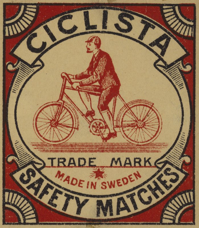 Etykieta na zapałki bezpieczeństwa Ciclista autorstwa Swedish School