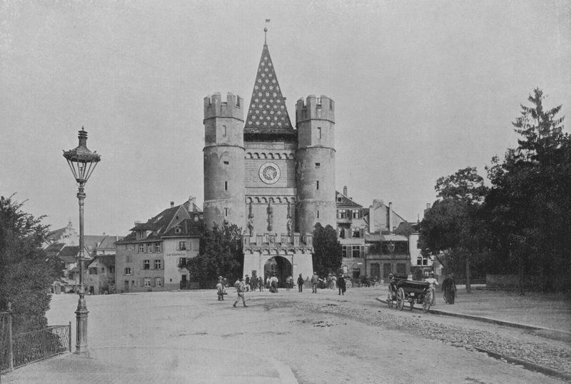 Bazylea, Brama Spahlen (zdjęcie czarno-białe) autorstwa Swiss Photographer
