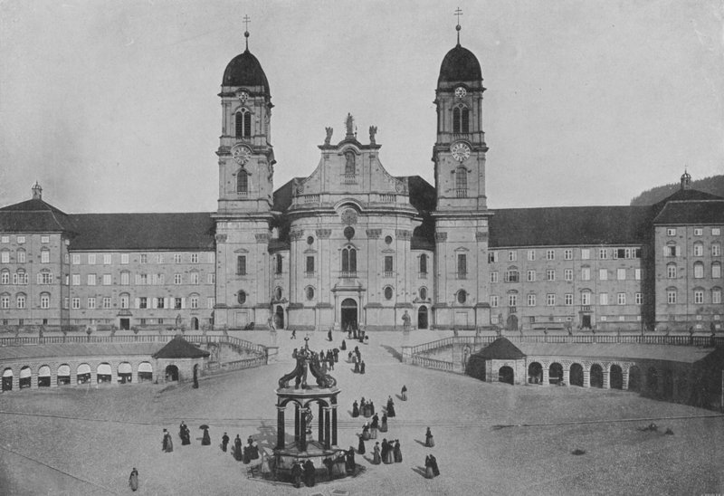Einsiedeln, Fasada Couvent (zdjęcie czarno-białe) autorstwa Swiss Photographer