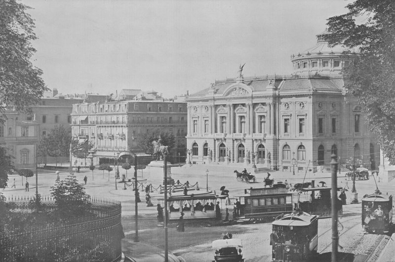 Genewa, Place Neuve i Teatr (zdjęcie czarno-białe) autorstwa Swiss Photographer