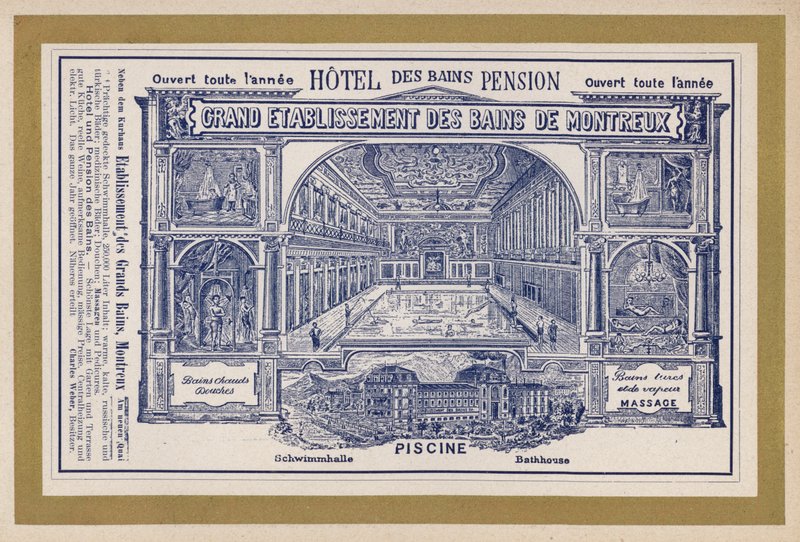 Reklama dla Grand Etablissement Des Bains De Montreux (grawerowanie) autorstwa Swiss School