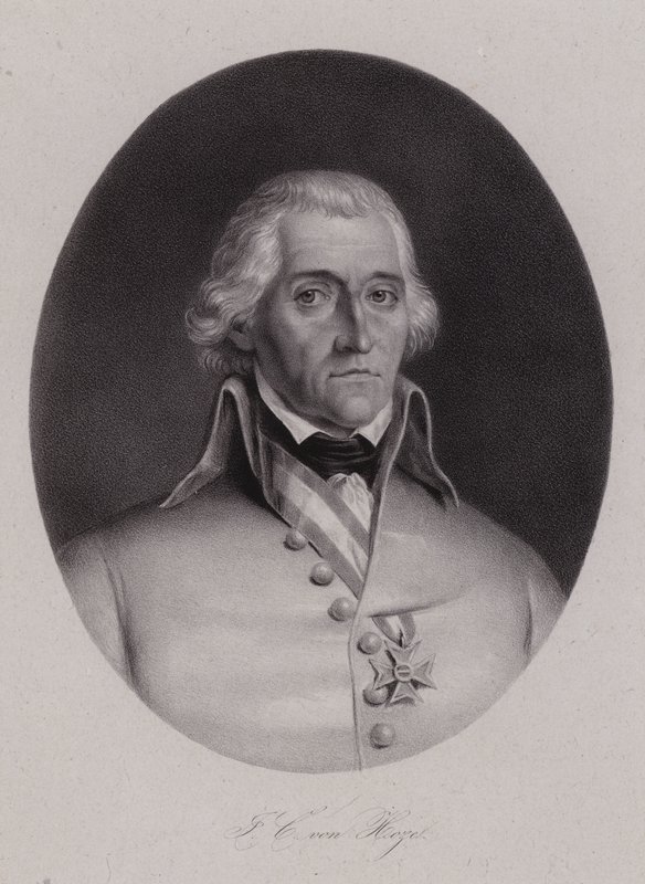 Friedrich Freiherr von Hotze, urodzony w Szwajcarii generał w armii austriackiej podczas francuskich wojen rewolucyjnych (grafika) autorstwa Swiss School