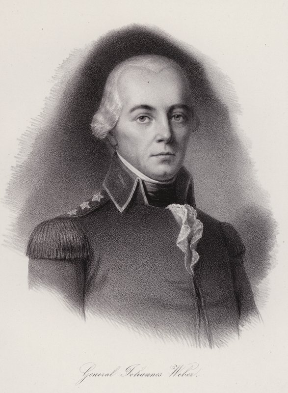 Johann Weber, szwajcarski generał zginął w bitwie pod Frauenfeld (grawerowanie) autorstwa Swiss School