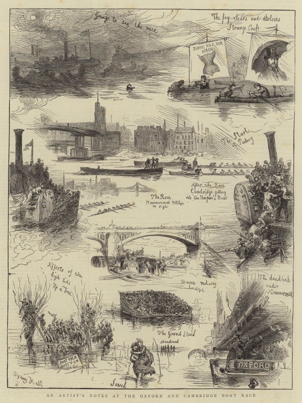 Notatki artysty na regatach Oxford i Cambridge Boat Race autorstwa Sydney Prior Hall