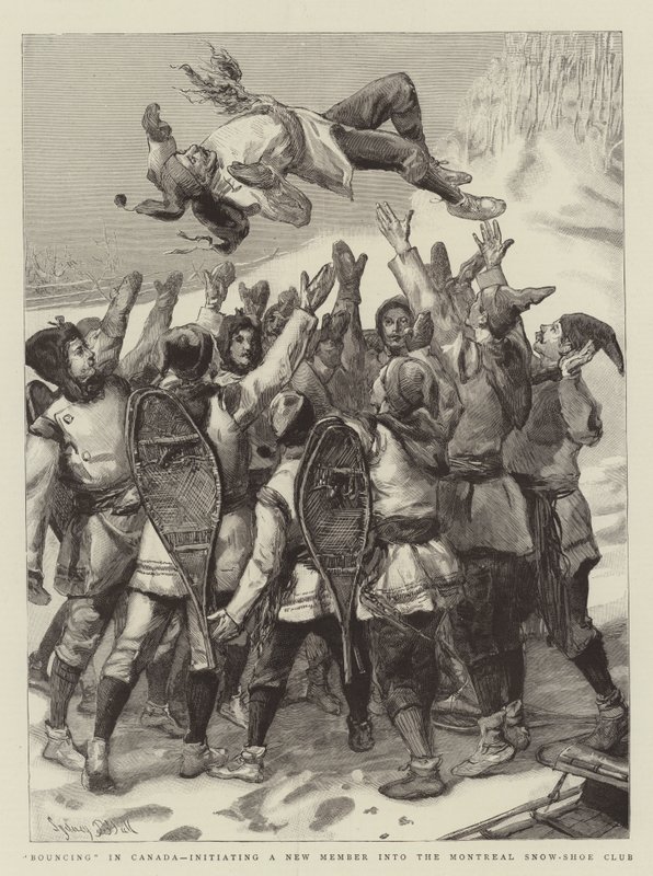 Bouncing in Canada, inicjacja nowego członka w Montreal Snow-Shoe Club autorstwa Sydney Prior Hall
