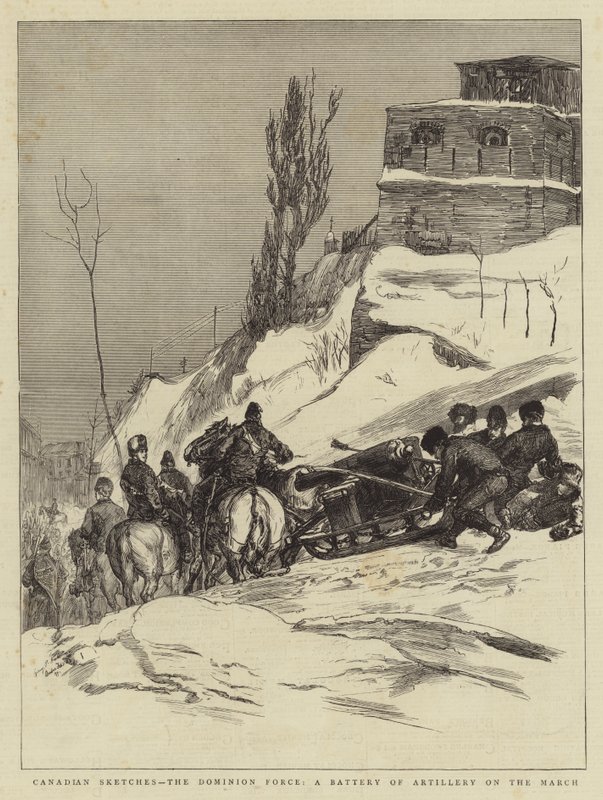 Canadian Sketches, the Dominian Force, a Battery of Artillery on the March  autorstwa Sydney Prior Hall