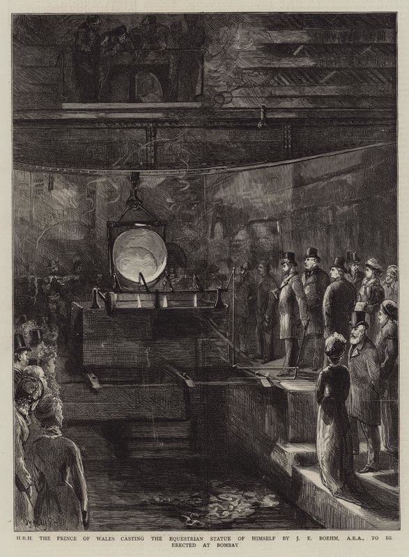 J.E. Książę Walii odlewa statuetkę autorstwa J.E. Boehma, ARA, która zostanie wzniesiona w Bombaju. autorstwa Sydney Prior Hall