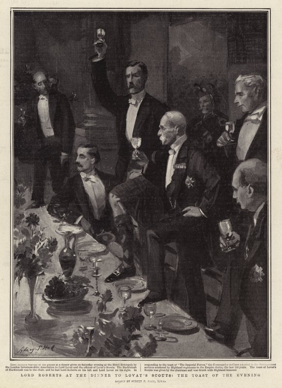 Lord Roberts na kolacji u harcerzy Lovata, toast wieczoru autorstwa Sydney Prior Hall