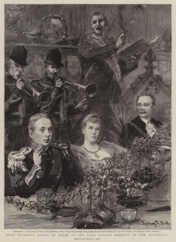 Lord Rosebery wstaje, by przemawiać na bankiecie Lorda Burmistrza w Guildhall autorstwa Sydney Prior Hall