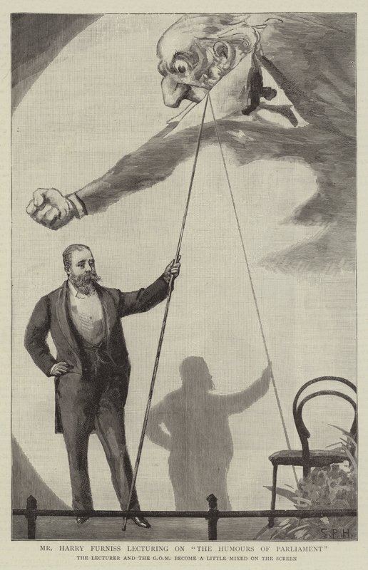 Pan Harry Furniss wykłada na temat Humorów Parlamentu autorstwa Sydney Prior Hall