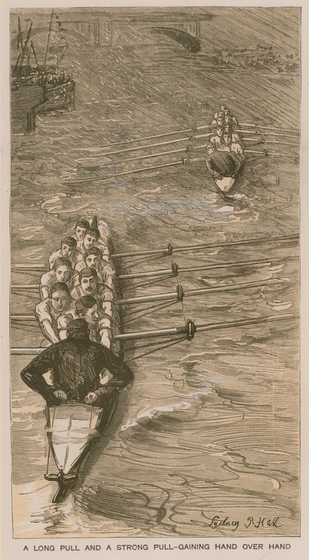 Reminiscencje z Oxfordu i Cambridge Boat Race: Długie i mocne przyciąganie – zdobywanie ręki za rękę autorstwa Sydney Prior Hall