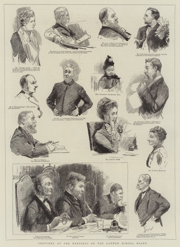 Szkice z posiedzeń Rady Szkolnej w Londynie autorstwa Sydney Prior Hall