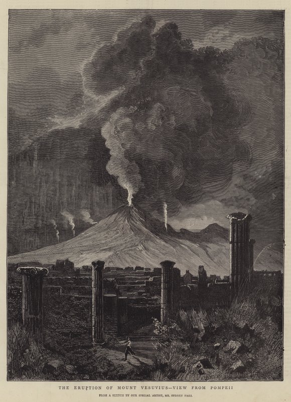 Erupcja Wezuwiusza, widok z Pompejów autorstwa Sydney Prior Hall