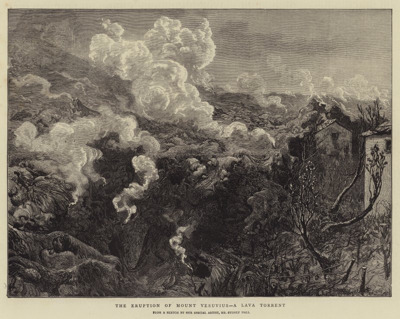 Erupcja Wezuwiusza, potok lawy autorstwa Sydney Prior Hall