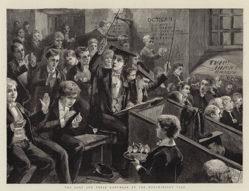 Bogowie i ich Ganimedes w Westminster Play autorstwa Sydney Prior Hall