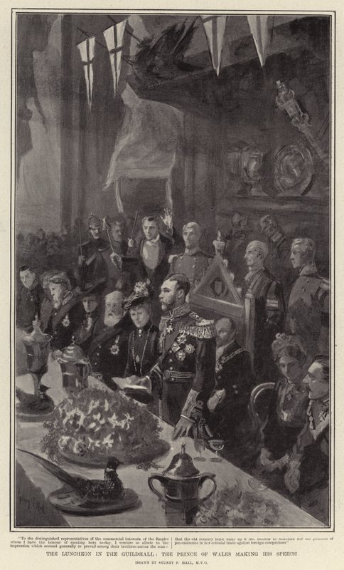 Obiad w Guildhall, Książę Walii wygłasza mowę autorstwa Sydney Prior Hall