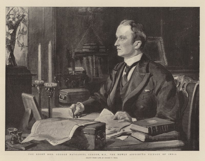 Wielce Szanowny George Nathaniel Curzon, poseł, nowo mianowany wicekról Indii autorstwa Sydney Prior Hall