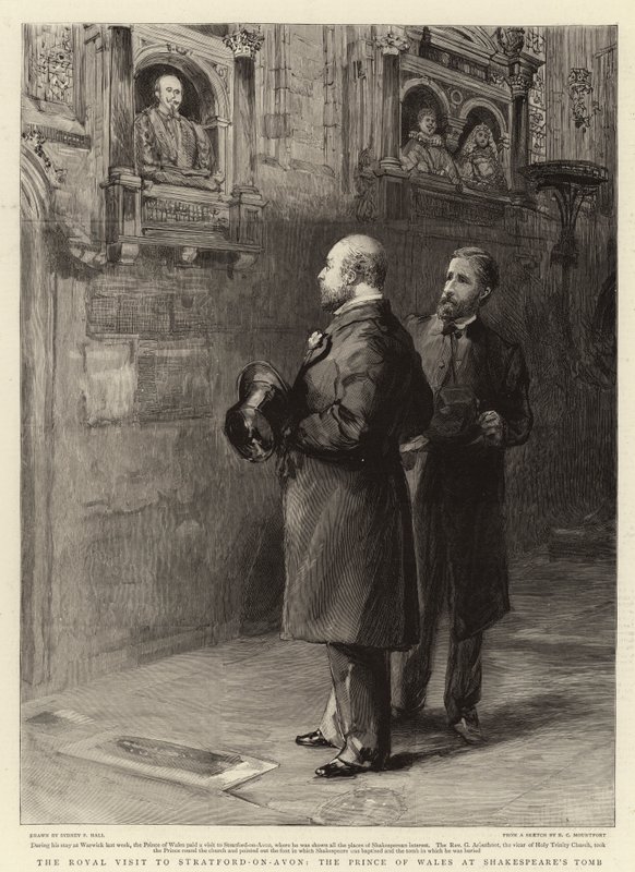 Królewska wizyta w Stratford-on-Avon, księciu Walii w grobowcu Szekspira autorstwa Sydney Prior Hall