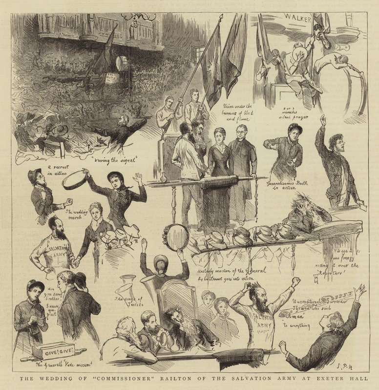 Ślub komisarza Railtona Armii Zbawienia w Exeter Hall autorstwa Sydney Prior Hall