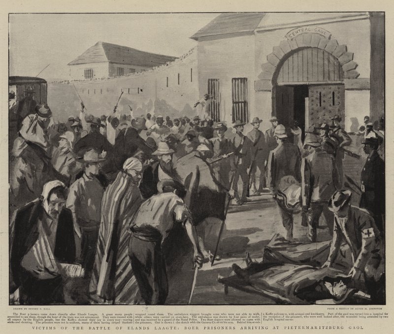 Ofiary bitwy o Alands, Boer Parisoneras przybywający do Pietermaritzburg Gaol autorstwa Sydney Prior Hall