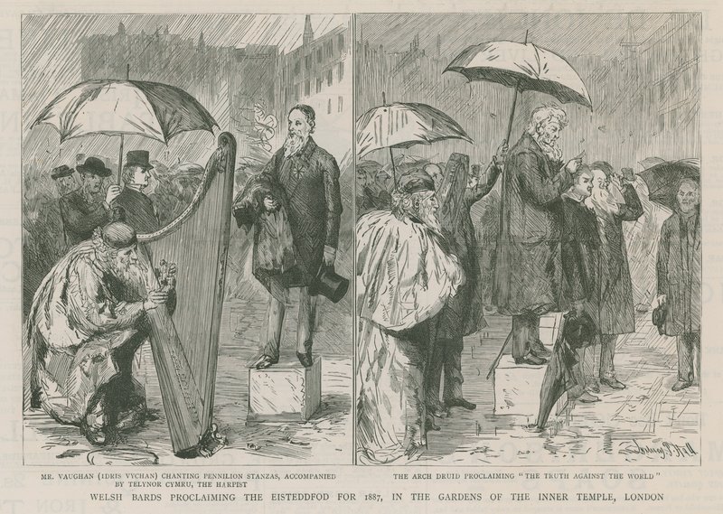 Walijscy bardowie ogłaszają Eisteddfod na rok 1887 autorstwa Sydney Prior Hall