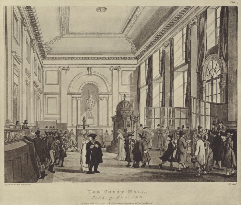 Pay Hall, Bank of England, 1808 autorstwa T. and Pugin Rowlandson